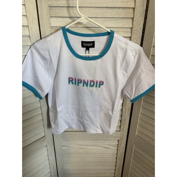 DIGITAL DREAM CROPPED RINGER TEE (WHITE/BLUE) MEDIUM - Picture 4 of 6
